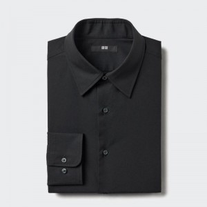 Uniqlo Fine Cloth Easy Care Regular Fit (Regular Collar, Check) Men Shirts Black US | UHDV-15890