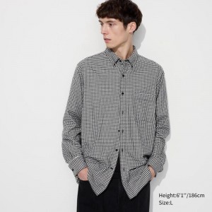 Uniqlo Flannel (Button-Down Collar, Check) Men Shirts Black US | QYUM-21507