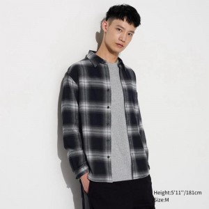 Uniqlo Flannel (Regular Collar, Check) Men Shirts Black US | RDMI-79102