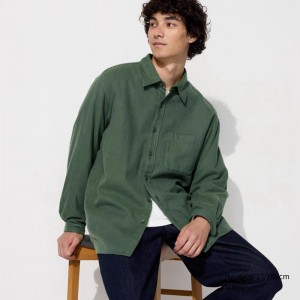 Uniqlo Flannel (Regular Collar) Men Shirts Olive US | ZQFJ-06137