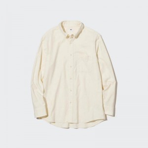 Uniqlo Flannel Regular Fit (Button-Down Collar) Men Shirts Off White US | DFIS-64389