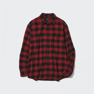 Uniqlo Flannel Regular Fit (Check, Regular Collar) Men Shirts Red US | KSAH-08612