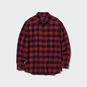 Uniqlo Flannel Regular Fit (Check, Regular Collar) Men Shirts Red US | UZQW-53728