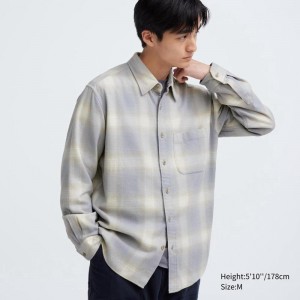 Uniqlo Flannel Regular Fit (Check, Regular Collar) Men Shirts Grey US | VTLP-54837