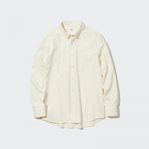 Uniqlo Flannel Regular Fit (Regular Collar) Men Shirts Off White US | TCXE-96823