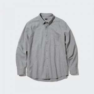 Uniqlo Flannel Regular Fit (Regular Collar) Men Shirts Grey US | ZBEF-95078