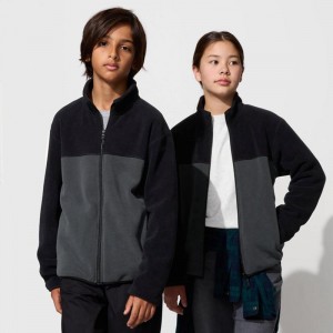 Uniqlo Fleece Full-Zip (Colour Block) Kids' Jackets Black US | BGWT-04685