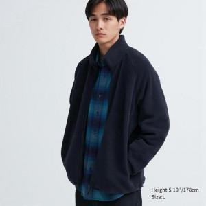 Uniqlo Fleece Full-Zip Men Jackets Navy US | UQRE-72061