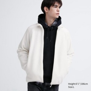 Uniqlo Fleece Full-Zip Men Jackets Off White US | NHUM-62810