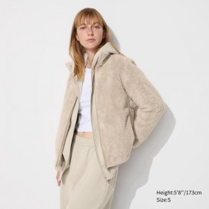 Uniqlo Fluffy Fleece Full-Zip Women Jackets Natural US | WGTD-78926