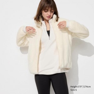 Uniqlo Fluffy Fleece Full-Zip Women Jackets Off White US | QIUJ-95236