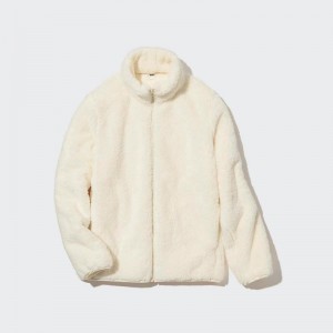 Uniqlo Fluffy Fleece Zipped Women Jackets Off White US | MOZY-73529