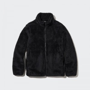 Uniqlo Fluffy Fleece Zipped Women Jackets Black US | CNBX-25173