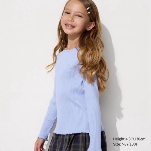 Uniqlo Girls Ribbed Mellow Stitch (Long Sleeve) Kids' T-Shirt Light Blue US | JQTO-68731