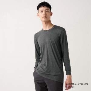 Uniqlo HEATTECH Crew Neck Men T-Shirt Dark Grey US | JEYQ-36175