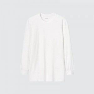 Uniqlo HEATTECH Crew Neck Men T-Shirt White US | DUIV-86397