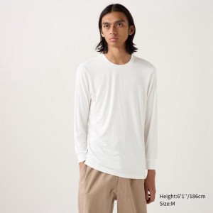 Uniqlo HEATTECH Crew Neck Men T-Shirt White US | GVHY-10673