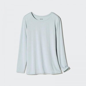 Uniqlo HEATTECH Crew Neck Women T-Shirts Blue US | LIWX-91384