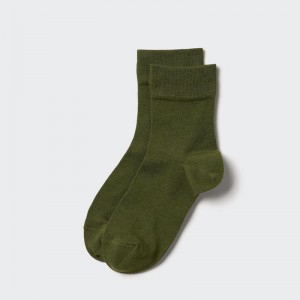 Uniqlo HEATTECH (Crew Relax) Women Socks Tights Olive US | ZXWN-03487