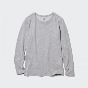 Uniqlo HEATTECH Extra Warm Cotton Crew Neck Women T-Shirts Grey US | TQJA-85263