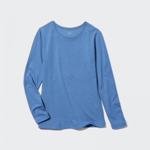 Uniqlo HEATTECH Extra Warm Cotton Crew Neck Women T-Shirts Blue US | VWRS-46528