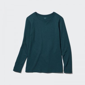 Uniqlo HEATTECH Extra Warm Cotton Crew Neck Women T-Shirts Dark Green US | LSER-41328