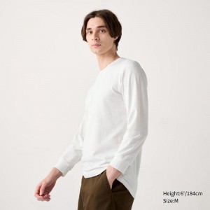 Uniqlo HEATTECH Extra Warm Cotton Crew Neck Men T-Shirt Off White US | XFUH-92607