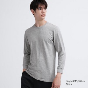 Uniqlo HEATTECH Extra Warm Cotton Crew Neck (Heather) Men T-Shirt Grey US | VSQO-09825