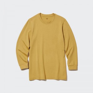 Uniqlo HEATTECH Extra Warm Cotton Crew Neck Men T-Shirt Yellow US | BGYN-73086