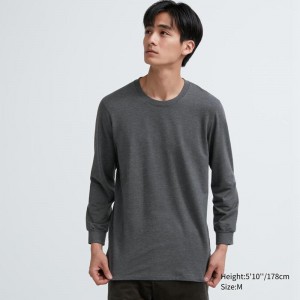 Uniqlo HEATTECH Extra Warm Cotton Crew Neck (Heather) Men T-Shirt Dark Grey US | OFWS-31654