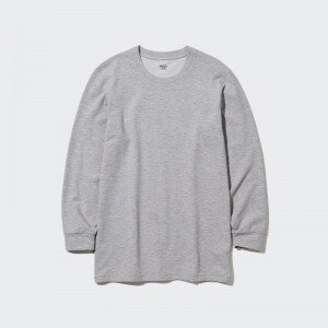 Uniqlo HEATTECH Extra Warm Cotton Crew Neck (Heather) Men T-Shirt Grey US | DRNZ-67905