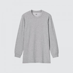 Uniqlo HEATTECH Extra Warm Cotton Heather Crew Neck Men T-Shirt Grey US | AZSX-12740