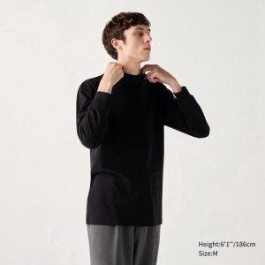 Uniqlo HEATTECH Extra Warm Cotton Mock Neck Men T-Shirt Black US | HACO-36724