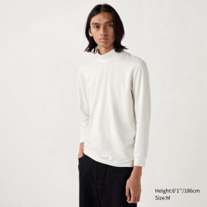 Uniqlo HEATTECH Extra Warm Cotton Mock Neck Men T-Shirt Off White US | LZJF-04752