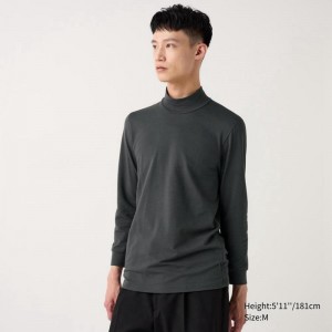 Uniqlo HEATTECH Extra Warm Cotton Mock Neck Men T-Shirt Grey US | RSNF-48926