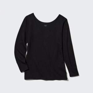 Uniqlo HEATTECH Extra Warm Cotton Scoop Neck Women T-Shirts Black US | PWXN-48609