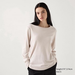 Uniqlo HEATTECH Fleece Crew Neck Women T-Shirts Natural US | JDOK-64910