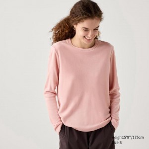 Uniqlo HEATTECH Fleece Crew Neck Women T-Shirts Pink US | MOLZ-35641