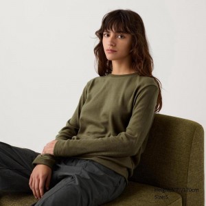 Uniqlo HEATTECH Fleece Crew Neck Women T-Shirts Olive US | CKXR-78504