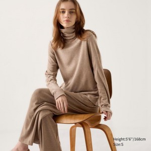 Uniqlo HEATTECH Fleece Women T-Shirts Beige US | YDNV-38209