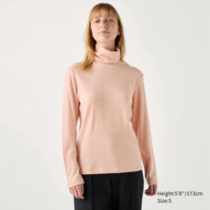 Uniqlo HEATTECH Fleece Women T-Shirts Pink US | LYPH-96238