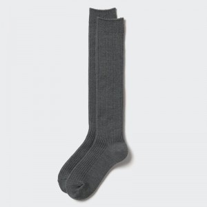 Uniqlo HEATTECH High (Ribbed) Women Socks Tights Dark Grey US | WZIJ-61208