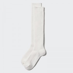 Uniqlo HEATTECH High (Ribbed) Women Socks Tights Off White US | EVCN-26309