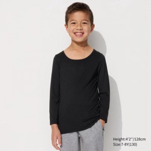 Uniqlo HEATTECH Scoop Neck Kids' T-Shirt Black US | DLTB-17549