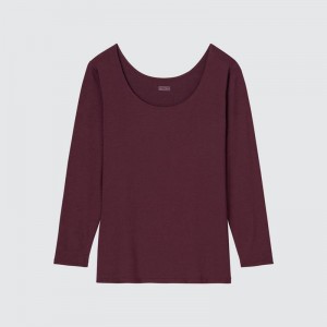 Uniqlo HEATTECH Scoop Neck Women T-Shirts Wine US | XZMO-96543