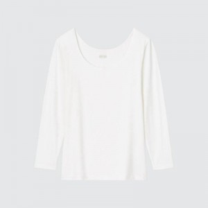 Uniqlo HEATTECH Scoop Neck Women T-Shirts White US | QVER-53208