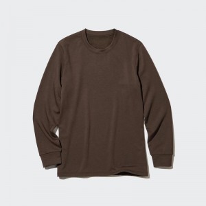 Uniqlo HEATTECH Ultra Warm Crew Neck Men T-Shirt Dark Brown US | CNDY-29051