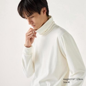 Uniqlo HEATTECH Ultra Warm Men Turtleneck Tops Off White US | LMXJ-41708