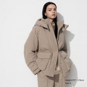 Uniqlo Hybrid Down Women Coats Beige US | NMIC-41706