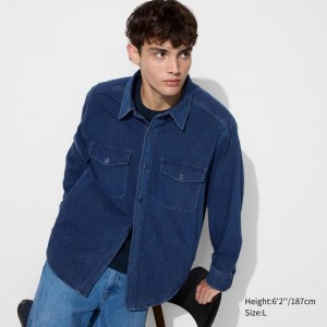 Uniqlo Jersey (Denim) Men Overshirts Blue US | TLJU-04328